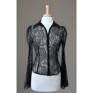 Dina Bar-El Womens M Vintage Black Full Lace Bell Sleeve Sheer Witchy Whimsigoth